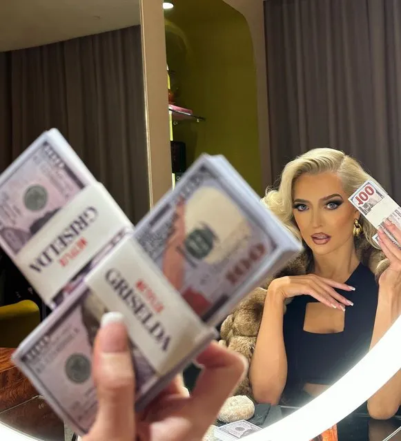 American singer and TV personality Erika Jayne flashes wads of cash to promote Netflix's “Griselda” in the first decade of January 2024. (Photo by theprettymess/Instagram)