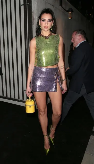 English singer Dua Lipa seen attending Versace & Frieze event / party at Toklas Restaurant on October 15, 2021 in London, England. (Photo by Ricky Vigil/GC Images)
