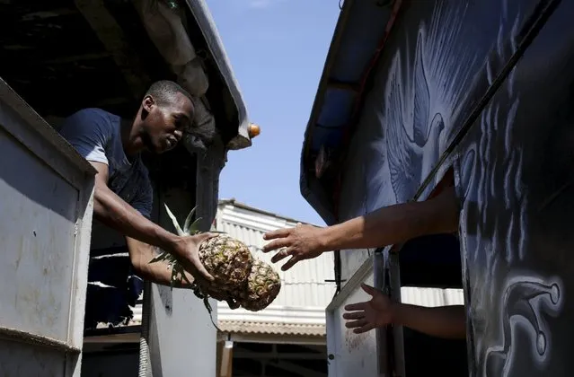 A man sells pineapples at a wholesale market in Havana April 13, 2016. (Photo by Enrique de la Osa/Reuters)