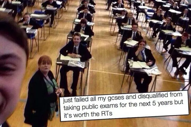 A teenager has taken selfies to a new low after his snap got him banned from taking exams for the next five years