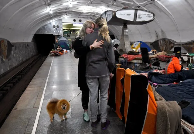 Irina Reshetnik, 45 years old, has spent the past two months during the Russian invasion in metro stations with other residents serving as bomb shelters in Kharkiv, Ukraine, on April 28, 2022. (Photo by Carol Guzy/ZUMA Press Wire/Rex Features/Shutterstock)