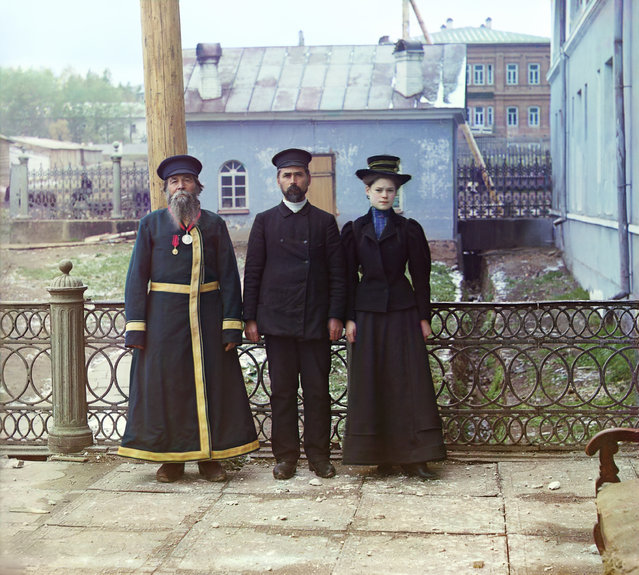 Photos by Sergey Prokudin-Gorsky. Three generations. Andrei Petrovitsh Kalganov with son and granddaughter (the last two work in the shops of the Zlatoust plant). A.P. Kalganov – former master in the plant. Seventy-two years old, has worked at the plant for fifty-five years. He was fortunate to present bread and salt to His Imperial Majesty, the Sovereign Emperor Nicholas II. Russia, Ufa Province, Zlatoust uyezd (district), Zlatoust town, September 1909