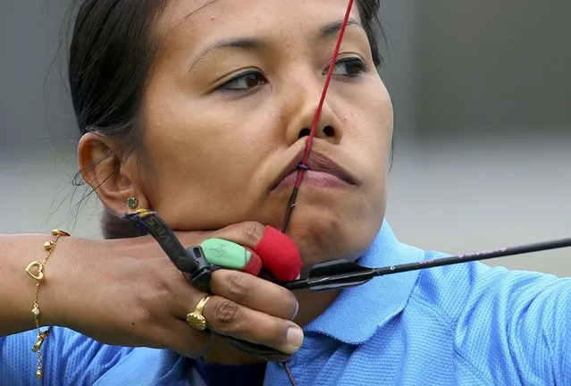 Archery Training, Sambodromo in Rio de Janeiro, Brazil on August 3, 2016. Bombayla Devi Laishram (IND) of India trains. (Photo by Yves Herman/Reuters)