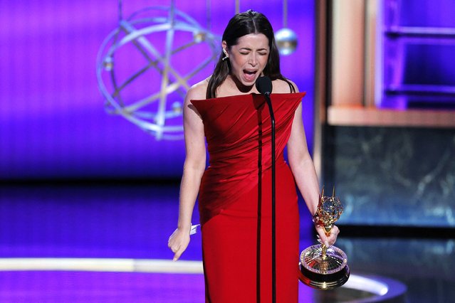 Cristin Milioti accepts the award for Outstanding Actress in a TV Movie/Limited Series for “The Penguin” at the 77th Primetime Emmy Awards in Los Angeles, California, U.S., September 14, 2025. (Photo by Mike Blake/Reuters)