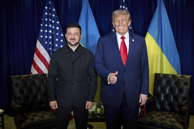 A handout photo made available by Ukrainian Presidential Press Service shows US President Donald J. Trump (R) and Ukrainian President Volodymyr Zelensky (L) meeting at the United Nations (UN) headquarters in New York, New York, USA, 23 September 2025. (Photo by Presidential Press Service/EPA)