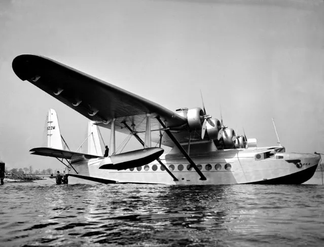 The Flying Clipper S-42, built by Sikorsky for Pan-American Airways, is shown as it rides the waters of Long Island Sound during tests near Bridgeport, Conn., March 30, 1934. The Clipper will be used on Pan American's South American service. The hull of the 38,000-pound plane is 76 feet long, and its wing span is 114 feet 2 inches. (Photo by AP Photo)