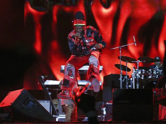 Jamaican reggae artist Capleton performs at the Sting 2014 concert in Kingston, December 27, 2014. (Photo by Gilbert Bellamy/Reuters)