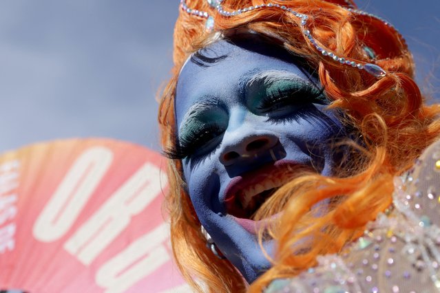 A drag queen attends a march through Paulista Avenue to celebrate LGBTQ+ rights during the annual Pride parade, in Sao Paulo, Brazil on June 2, 2024. (Photo by Carla Carniel/Reuters)