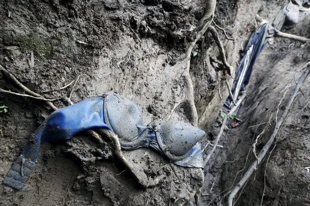 An oversight bra is pictured on the trail where Cubans cross the border every day from Colombia through the jungle into La Miel border with Colombia in the province of Guna Yala, November 27, 2015. Scores of Cubans have come to shore at a remote outpost in Panama near the Colombian border as they seek overland passage towards the United States fearing a recent detente between Washington and Havana could end their preferential treatment. (Photo by Carlos Jasso/Reuters)