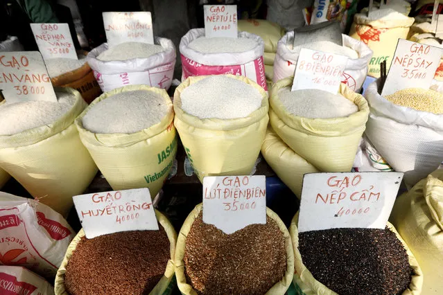 Rice is displayed for sale at a street-side shop in Hanoi, Vietnam, 14 January 2021. Vietnam exported around 6.15 million tons of rice in 2020, earning an estimated 3.07 billion US dollar, according to data provided by the Vietnam Food Association (VFA). (Photo by Luong Thai Linh/EPA/EFE)