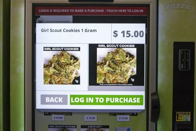 A view of the screen of a ZaZZZ vending machine that contains cannabis flower, hemp-oil energy drinks, and other merchandise at Seattle Caregivers, a medical marijuana dispensary, in Seattle, Washington February 3, 2015. (Photo by David Ryder/Reuters)