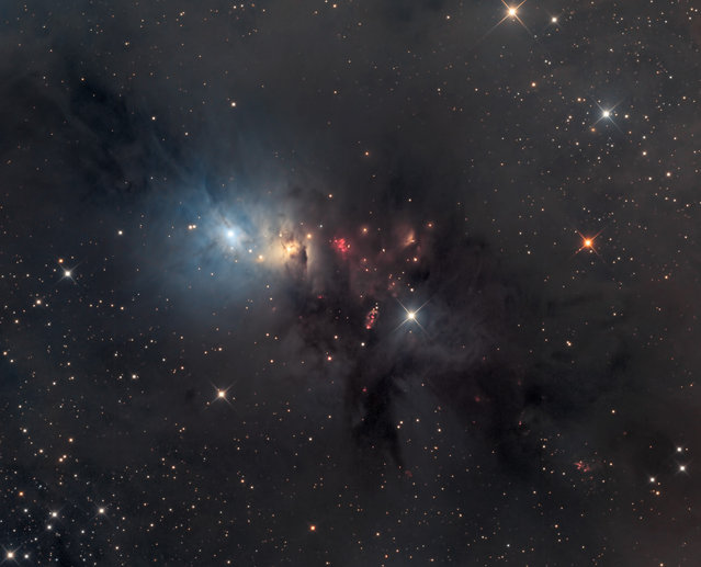 NGC1333  Is a dark and dusty reflection nebula in Perseus. It is approximately 1000 light years from Earth.  There is much going on in NGC1333. In this dark and dusty Nebula there is also  Emission and Reflection Nebula. There is new star formation with most of the stars being less than 1,000,000 years old. That’s very young for a star, considering our sun is 4.5 billion years old now. NGC spans about 6 light years across. (Bill Snyder)