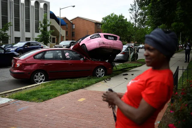 A car parking collision is seen in the Mount Vernon area of Washington, U.S., May 9, 2019. (Photo by Clodagh Kilcoyne/Reuters)