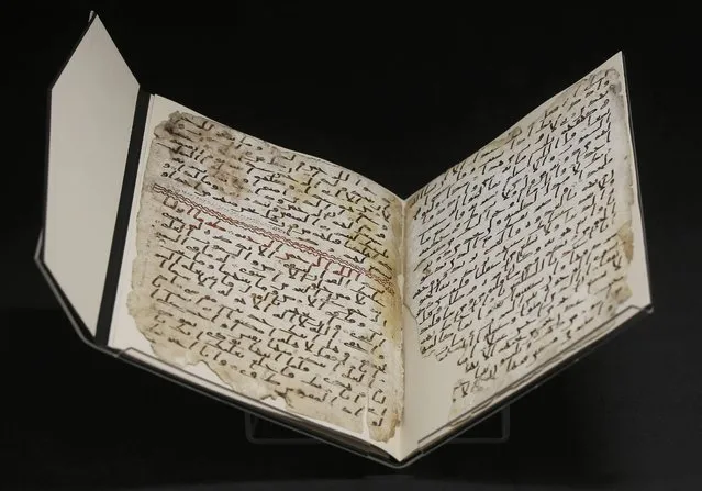 A fragment of a Koran manuscript is seen in the library at the University of Birmingham in Britain July 22, 2015. (Photo by Peter Nicholls/Reuters)