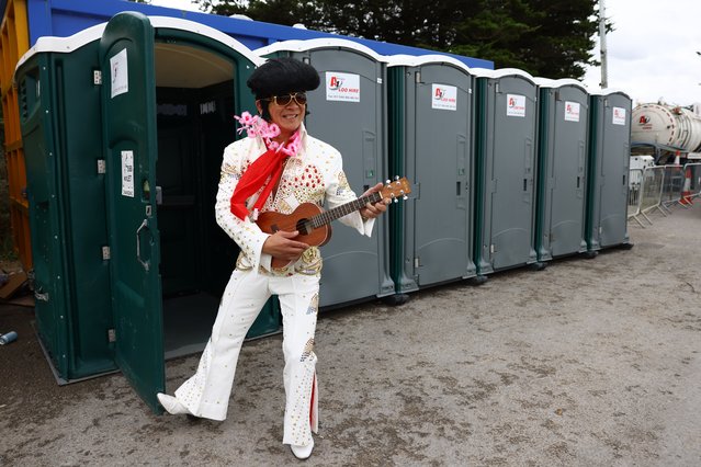 An Elvis tribute act poses for a photo on September 29, 2024 in Porthcawl, Wales. The Elvis Festival, celebrating its 20th year, is an annual event that celebrates the life and music of Elvis Presley with over fifty Elvis tribute artists and 200 shows over the weekend. (Photo by Annabel Lee-Ellis/Getty Images)