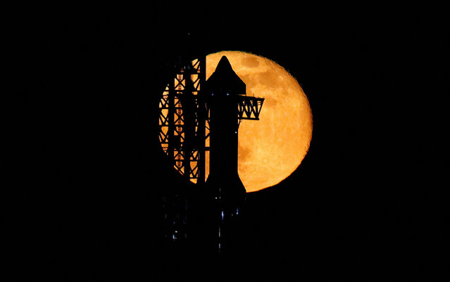 SpaceX's next-generation Starship spacecraft atop its powerful Super Heavy rocket is prepared for launch as the moon rises over the company's Boca Chica launchpad, in Brownsville, Texas on November 17, 2024. (Photo by Joe Skipper/Reuters)