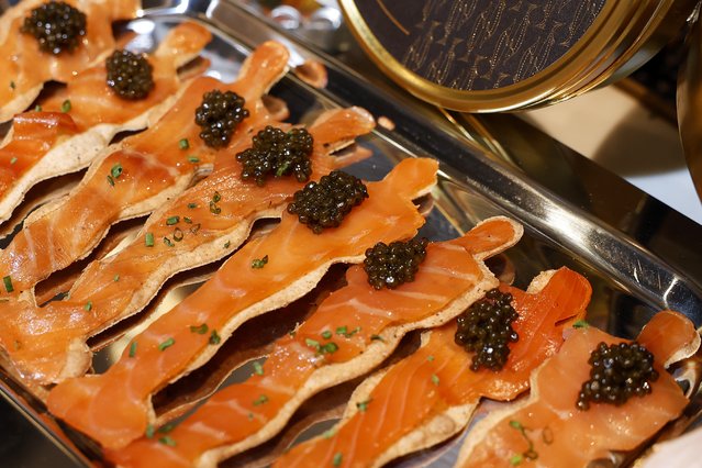 Oscar-shaped salmon appetizers are displayed during a preview of the 97th Oscars Governors Ball held at the Ray Dolby Ballroom in Los Angeles, California, USA, 25 February 2025. (Photo by Caroline Brehman/EPA/EFE)