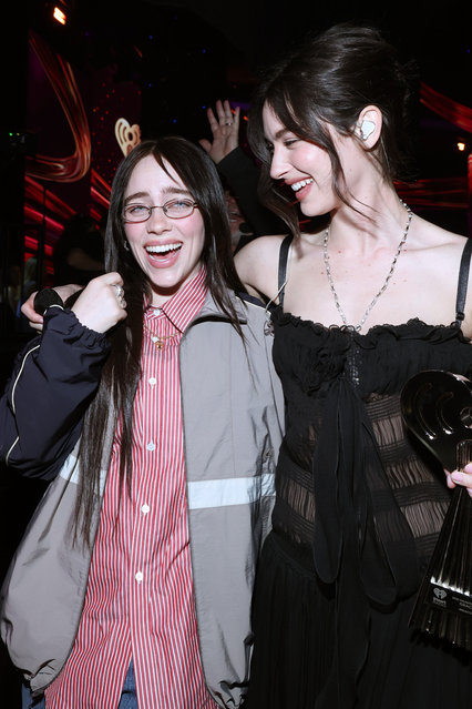 American singer-songwriters Billie Eilish and Gracie Abrams attend the 2025 iHeartRadio Music Awards at Dolby Theatre in Los Angeles, California on March 17, 2025. Broadcasted live on FOX. (Photo by Kevin Mazur/Getty Images for iHeartRadio)