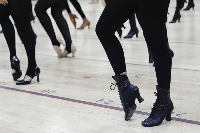 Dancers rehearse choreography before an audition for the Radio City Rockettes at Radio City Music Hall, Tuesday, April 22, 2025, in New York. (Photo by Julia Demaree Nikhinson/AP Photo)