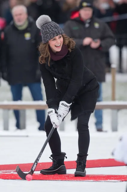 Prince William, the Duke of Cambridge and Catherine, the Duchess of Cambridge attend a Bandy hockey event at the Vasaparken in Stockholm, Sweden on January 30, 2018. (Photo by Zak Hussein/Splash News and Pictures)