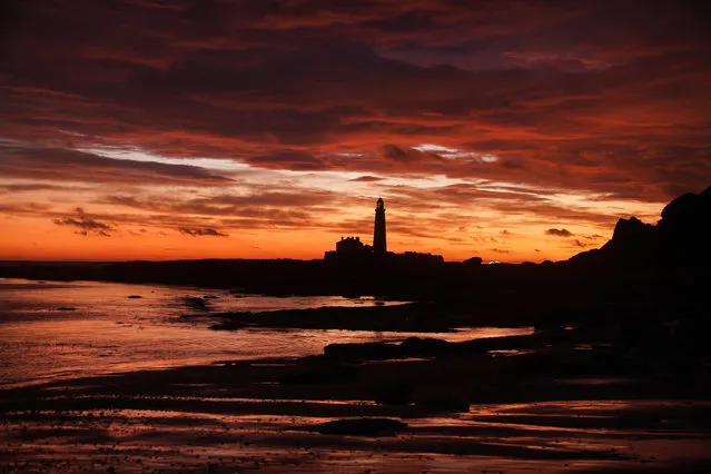 Sunrise at St Mary's Lighthouse in Whitley Bay on the North East coast of England on Tuesday, January 3, 2023. (Photo by Owen Humphreys/PA Images via Getty Images)