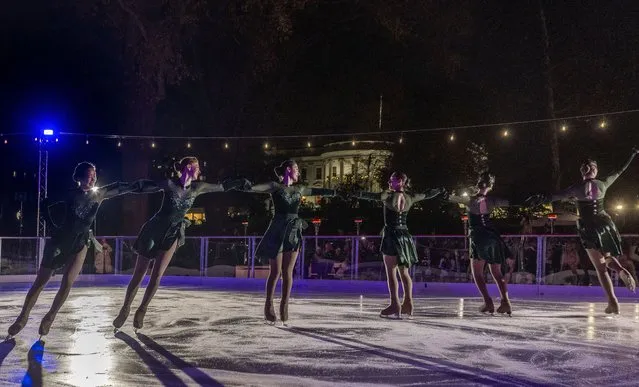 Members of Capital Theatre on Ice perform after First Lady Dr. Jill Biden unveils the 2023 White House Holiday Ice Rink on the South Lawn, in Washington, DC. on November 29, 2023(Photo by Bill O'Leary/The Washington Post)
