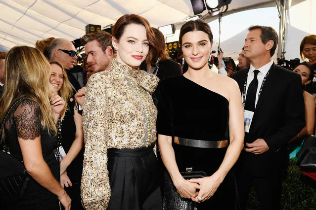(L-R) Emma Stone and Rachel Weisz attend the 25th Annual Screen Actors Guild Awards at The Shrine Auditorium on January 27, 2019 in Los Angeles, California. (Photo by Kevork Djansezian/Getty Images)