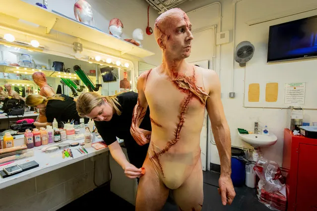 The Royal Ballet’s principal dancer, Nehemiah Kish, is transformed into “The Creature” during a laborious process ahead of the company’s revival of Frankenstein in London, England on March 20, 2019. The production is running until Saturday 23rd March. (Photo by David Levene/The Guardian)