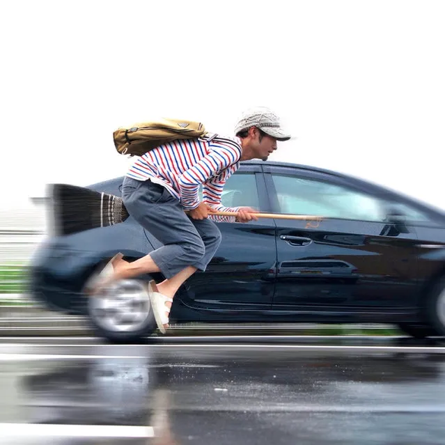 A man and his broomstick are bringing magic to Instagram with these uplifting snaps. Daisuke Kujiraoka, 36, from Tokyo, Japan, snapped himself levitating across the country and uploaded them to the social media site. The quirky artist has posed with aeroplanes and cars appearing to float in mid-air Harry Potter-style. (Photo by Daisuke Kujiraoka/Caters News/Mercury Press)