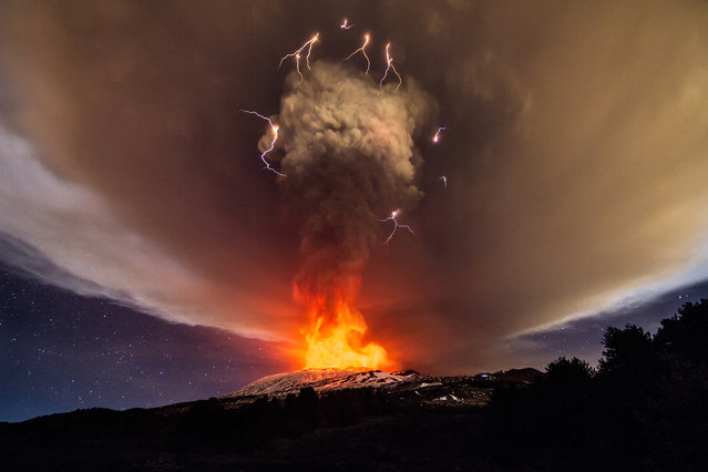 A volcanic eruption at Mount Etna’s Vorgaine crater in Sicily, Italy on December 3, 2015. (Photo by Marco Restivo/Barcroft Media)