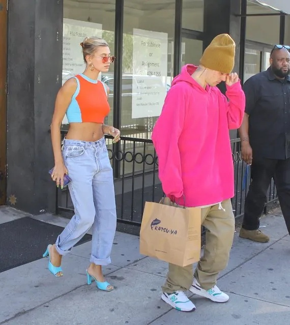 Justin Bieber and Hailey Baldwin arriving at gym as Hailey Baldwin has her hand on her stomach triggering rumors that she is pregnant August 30, 2019. (Photo by X17/SIPA Press)