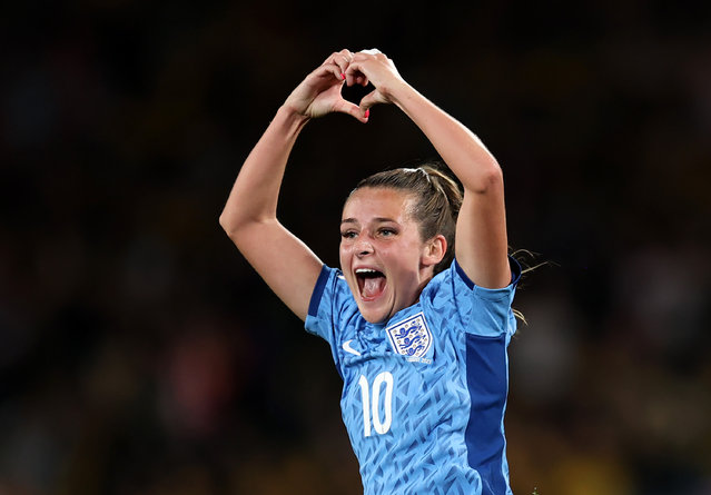 Ella Toone of England celebrates after scoring her team's first goal during the FIFA Women's World Cup Australia & New Zealand 2023 Semi Final match between Australia and England at Stadium Australia on August 16, 2023 in Sydney, Australia. (Photo by Brendon Thorne/Getty Images)