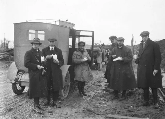 A group having lunch on the Guilivant road, where the allies first held up the German advance, September 1919.