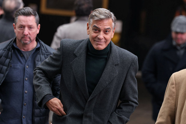 George Clooney poses with cast members of “Goodnight and Goodluck” outside the Winter Garden Theater, in New York City, U.S., February 6, 2025. (Photo by Caitlin Ochs/Reuters)