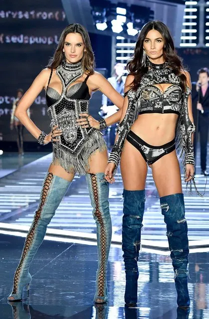 Models Alessandra Ambrosio and Lily Aldridge walk the runway during the 2017 Victoria's Secret Fashion Show In Shanghai at Mercedes-Benz Arena on November 20, 2017 in Shanghai, China. (Photo by Frazer Harrison/Getty Images for Victoria's Secret)