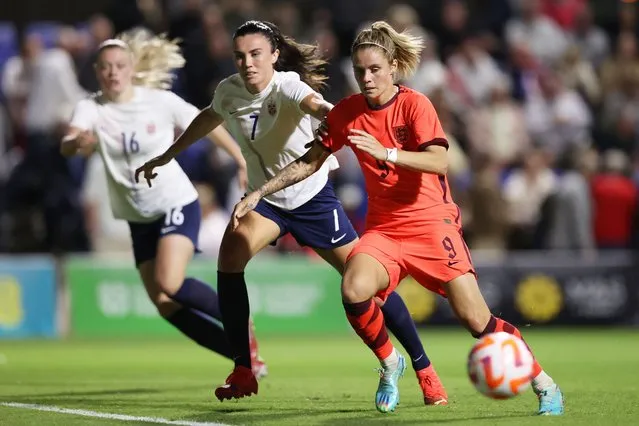 Rachel Daly of England battles for possession with Ingrid Syrstad Engen of Norway during the International Friendly between England and Norway at Pinatar Arena on November 15, 2022 in Murcia, Spain. (Photo by Naomi Baker – The FA/The FA via Getty Images)