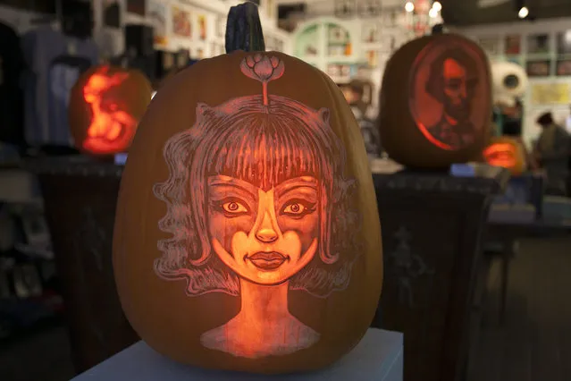 A Tara McPherson pumpkin created by the Maniac Pumpkin Carvers at Cotton Candy Machine in Brooklyn, N.Y. on October 18, 2014. (Photo by Siemond Chan/Yahoo Finance)