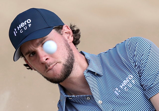 Belgian player Thomas Pieters of Continental Europe Team in action during the Hero Cup 2023 Golf tournament in Abu Dhabi, United Arab Emirates, 13 January 2023. The Hero Cup golf tournament will run from 13 till 15 January 2023. (Photo by Ali Haider/EPA/EFE)