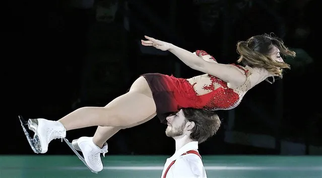 Pairs' European Champions Sara Conti and Niccolo Macii of Italy perform during the Exhibition Gala of the ISU European Figure Skating Championships in Espoo, Finland on January 29, 2023. (Photo by Antti Hämäläinen/LEHTIKUVA via AFP Photo)