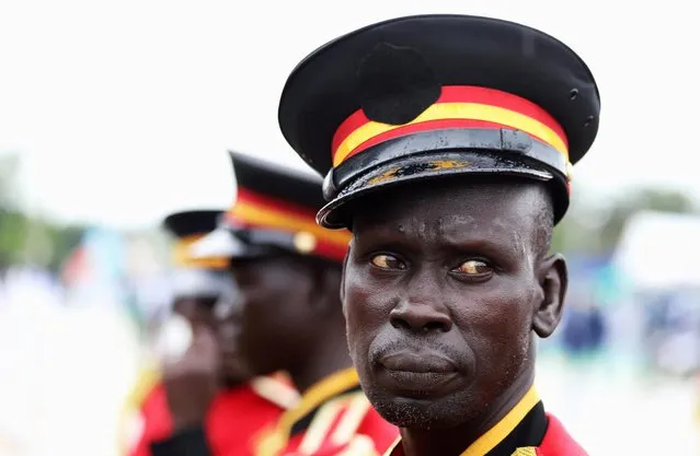 South Sudan's military officer attends a parade before the signing of peace agreement between the Sudan's transitional government and Sudanese revolutionary movements to end decades-old conflict, in Juba, South Sudan on October 3, 2020. (Photo by Samir Bol/Reuters)