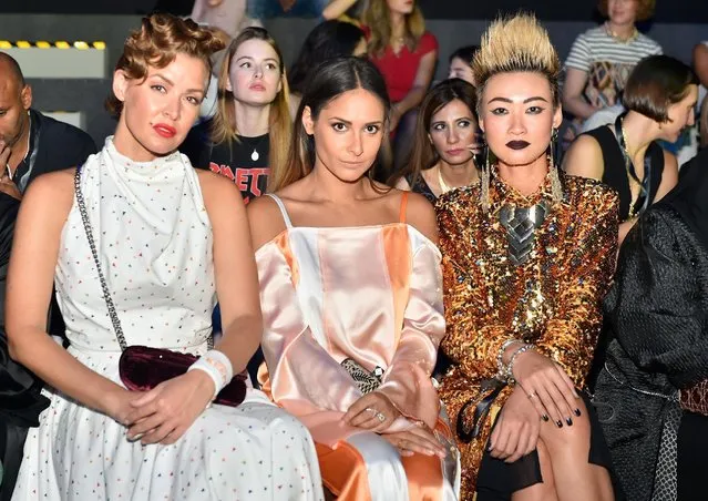 (L-R) Natalia Shustova, Samantha Francis and Esther Quek attend the Zareena show during Fashion Forward Spring/Summer 2017 held at the Dubai Design District on October 22, 2016 in Dubai, United Arab Emirates. (Photo by Cedric Ribeiro/Getty Images)