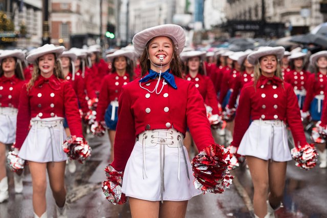 Kilgore College Rangerettes perform in front of spectators during London's New Year's Day Parade in London, United Kingdom on January 01, 2025. The annual parade attracts 500,000 audience lining the streets in central London to watch performances by 10,000 participants from the USA, UK and Europe. (Photo by Wiktor Szymanowicz/Anadolu via Getty Images)