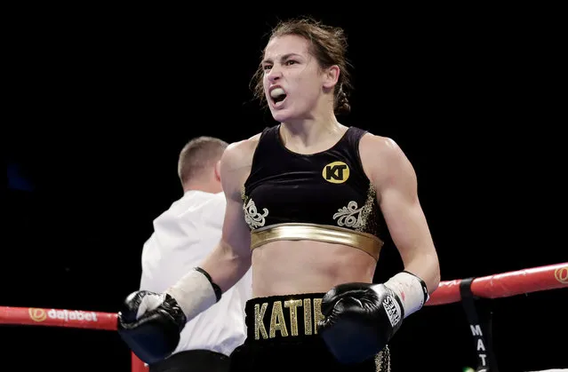 Boxing Britain, Katie Taylor vs Karina Kopinska, SSE Arena, Wembley on November 26, 2016. Katie Taylor celebrates after winning the fight. (Photo by Henry Browne/Reuters/Action Images/Livepic)