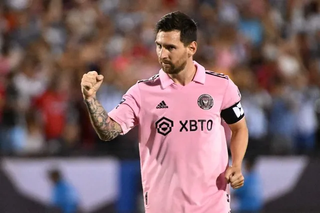 Lionel Messi #10 of Inter Miami CF reacts after making his penalty kick attempt during the Leagues Cup 2023 Round of 16 match between Inter Miami CF and FC Dallas at Toyota Stadium on August 06, 2023 in Frisco, Texas. (Phoot by Logan Riely/Getty Images/AFP Photo)
