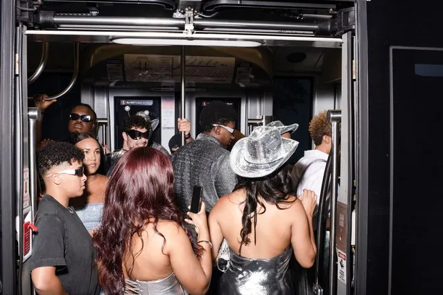 Beyonce concert goers board the metro train in Houston, Texas on September 24, 2023. (Photo by Mark Felix for The Washington Post)