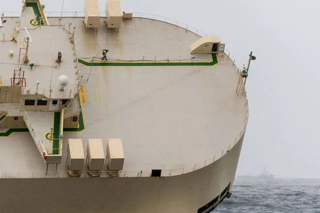 Stricken cargo ship “Modern Express” is seen in the Atlantic Ocean off France, February 1, 2016. (Photo by Loic Bernardin/Reuters/Marine Nationale)