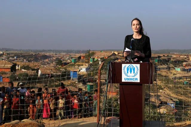 Actor Angelina Jolie joins in a press briefing as she visits Kutupalong refugee camp in Cox's Bazar, Bangladesh, February 5, 2018. (Photo by Rehman Asad/Reuters)