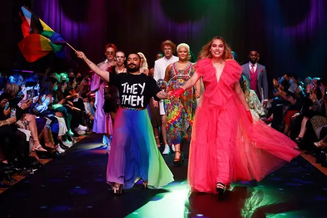 Models walk the runway in the finale during the Plaza Ballroom Runway at Regent Theatre on November 15, 2021 in Melbourne, Australia. (Photo by Daniel Pockett/Getty Images)
