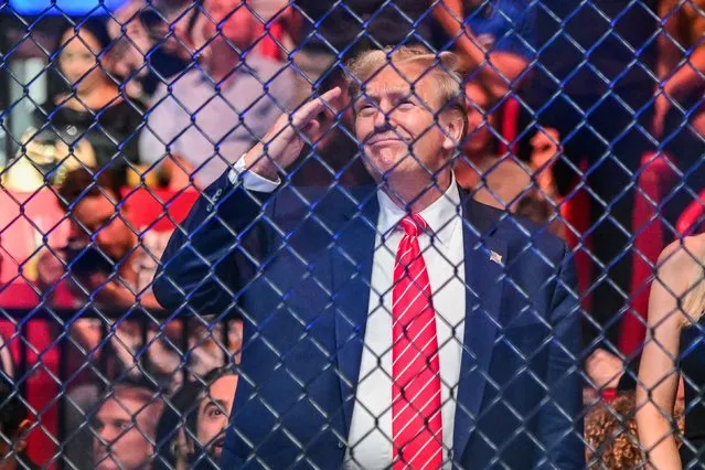 Former US President Donald Trump attends the Ultimate Fighting Championship (UFC) 299 mixed martial arts event at the Kaseya Center in Miami, Florida on March 9, 2024. (Photo by Giorgio Viera/AFP Photo)
