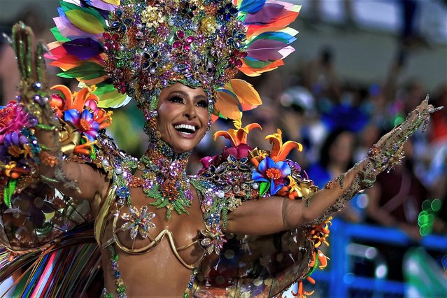 Sabrina Sato, Queen of Percussion of Vila Isabel samba school, performs during 2023 Carnival parades at Marquês de Sapucaí Sambodrome on February 19, 2023 in Rio de Janeiro, Brazil. (Photo by Buda Mendes/Getty Images)